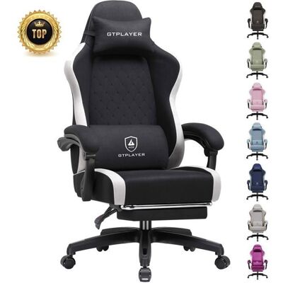 Chaise de gaming - GTPLAYER - Fauteuil ergonomique à ressorts ensachés - Accoudoirs - Repose-pieds - Tissu respirant Noir - Publicité Chaise de gaming - GTPLAYER - Fauteuil ergonomique à ressorts ensachés - Accoudoirs - Repose-pieds - Tissu respirant Noir - Publicité