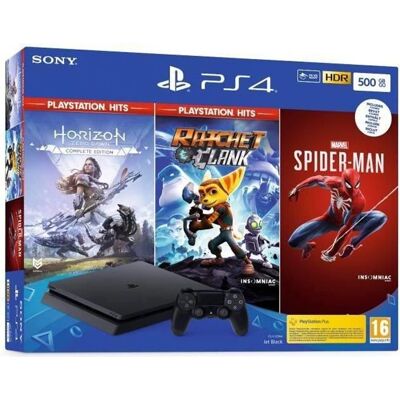 SONY COMPUTER ENTERTAINMENT Console PS4 Slim 500Go Noire/Jet Black + Horizon Zero Dawn Complete Edition + Marvels Spider-Man + Ratchet & Clank Noir - Publicité SONY COMPUTER ENTERTAINMENT Console PS4 Slim 500Go Noire/Jet Black + Horizon Zero Dawn Complete Edition + Marvels Spider-Man + Ratchet & Clank Noir - Publicité