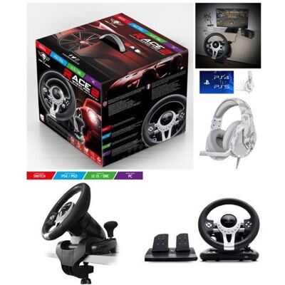 Volant et pédales de jeu Vidéo Race Pro Wheel 2 compatible Xbox Séries XS PS4 PS3 SWITCH PC SPIRIT OF GAMER + CASQUE GAMER PS4-PS5 Noir - Publicité Volant et pédales de jeu Vidéo Race Pro Wheel 2 compatible Xbox Séries XS PS4 PS3 SWITCH PC SPIRIT OF GAMER + CASQUE GAMER PS4-PS5 Noir - Publicité