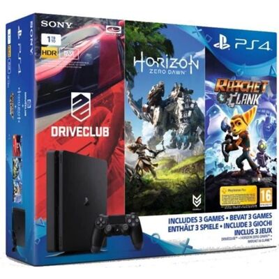 SONY COMPUTER ENTERTAINMENT Nouvelle PS4 Slim 1 To + 3 Jeux : Horizon : Zero Dawn + Ratchet & Clank + Drive Club Noir - Publicité SONY COMPUTER ENTERTAINMENT Nouvelle PS4 Slim 1 To + 3 Jeux : Horizon : Zero Dawn + Ratchet & Clank + Drive Club Noir - Publicité