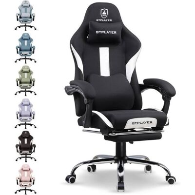 Chaise Gaming - GTPLAYER - Chaise de Gamer - Tissu respirant - Repose-pieds rétractable - Dossier inclinable 90-135° Blanc - Publicité Chaise Gaming - GTPLAYER - Chaise de Gamer - Tissu respirant - Repose-pieds rétractable - Dossier inclinable 90-135° Blanc - Publicité