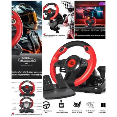 Volant de jeu - SPIRIT OF GAMER - Race Pro Wheel 1 - Compatible WINDOWS 11 - Programmable - 180° Rouge - Publicité Volant de jeu - SPIRIT OF GAMER - Race Pro Wheel 1 - Compatible WINDOWS 11 - Programmable - 180° Rouge - Publicité