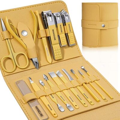 Kit de manucure et pédicure professionnel coupe-ongles 16 outils de soin des ongles en acier inoxydable (jaune) Jaune - Publicité Kit de manucure et pédicure professionnel coupe-ongles 16 outils de soin des ongles en acier inoxydable (jaune) Jaune - Publicité