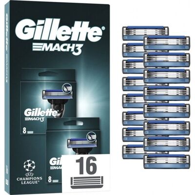 GILLETTE Lames de rasoir Pour Homme Mach 3 lot de 2 paquets de 8 lames - Publicité GILLETTE Lames de rasoir Pour Homme Mach 3 lot de 2 paquets de 8 lames - Publicité