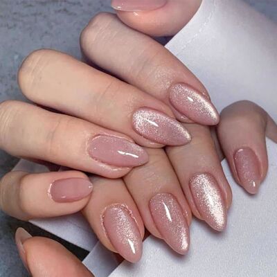 GRANDSALEY Autocollants pour ongles en gel effet œil de chat - 24 pièces forme amande longueur moyenne paillettes roses. Publicité GRANDSALEY Autocollants pour ongles en gel effet œil de chat - 24 pièces forme amande longueur moyenne paillettes roses. Publicité