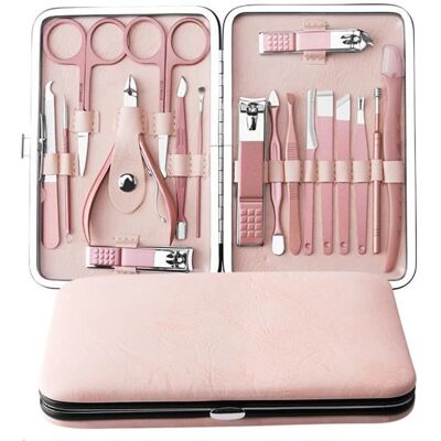 Kit Manucure Pédicure - Professionnel - Acier Inoxydable - 18 en 1 - Portable - Ciseaux à Ongles Rose - Publicité Kit Manucure Pédicure - Professionnel - Acier Inoxydable - 18 en 1 - Portable - Ciseaux à Ongles Rose - Publicité