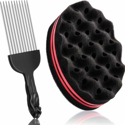 AUCUNELY Brosse éponge cheveux + peigne africain - 2 pièces - Noir - Convient pour twist tresse coiffage Étiquette - Publicité AUCUNELY Brosse éponge cheveux + peigne africain - 2 pièces - Noir - Convient pour twist tresse coiffage Étiquette - Publicité