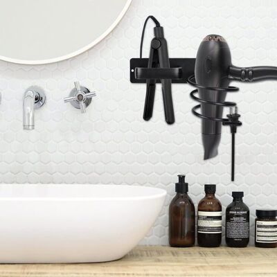 SANS MARQUE Support sèche-cheveux lisseur avec range-câbles - sans perçage adhésif - Publicité SANS MARQUE Support sèche-cheveux lisseur avec range-câbles - sans perçage adhésif - Publicité