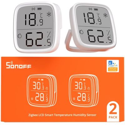 SONOFF Lot de 2 SNZB-02D Capteur Température Humidité Zigbee Écran LCD Thermomètre Hygromètre App Alertes Haute Précision Sans Fil - Publicité SONOFF Lot de 2 SNZB-02D Capteur Température Humidité Zigbee Écran LCD Thermomètre Hygromètre App Alertes Haute Précision Sans Fil - Publicité