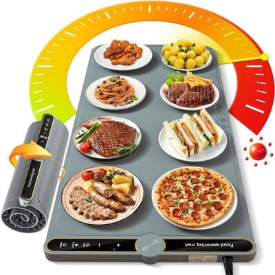UVERBON Chauffe Plat lectrique pliable 9 niveaux de température minuterie 6 heures sécurité enfant 8 places 38 × 80 cm Gris - Publicité UVERBON Chauffe Plat lectrique pliable 9 niveaux de température minuterie 6 heures sécurité enfant 8 places 38 × 80 cm Gris - Publicité