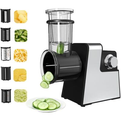 UVERBON Coupe-légumes électrique grand diamètre 250W hachoir râpe multifonction râpe à carottes électrique à 5 lames Noir - Publicité UVERBON Coupe-légumes électrique grand diamètre 250W hachoir râpe multifonction râpe à carottes électrique à 5 lames Noir - Publicité