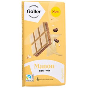 Tablette de chocolat blanc fourrée au café et aux noix grillées Galler Blanc Manon, 180 g - Publicité Tablette de chocolat blanc fourrée au café et aux noix grillées Galler Blanc Manon, 180 g - Publicité