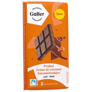 Tablette de chocolat au lait avec fourrage praliné et éclats de caramel Galler Lait Praline Eclats de Caramel, 180 g - Publicité Tablette de chocolat au lait avec fourrage praliné et éclats de caramel Galler Lait Praline Eclats de Caramel, 180 g - Publicité