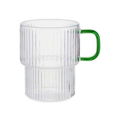 Verre à latte rainuré avec anse verte CHiATO, 300 ml – transparent - Publicité Verre à latte rainuré avec anse verte CHiATO, 300 ml – transparent - Publicité