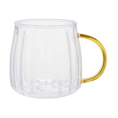 Verre à latte rainuré avec anse dorée CHiATO, 400 ml – transparent - Publicité Verre à latte rainuré avec anse dorée CHiATO, 400 ml – transparent - Publicité