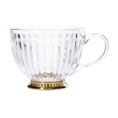Tasse en verre Homla BARREL avec des rayures et une base dorée, 360 ml - Publicité Tasse en verre Homla BARREL avec des rayures et une base dorée, 360 ml - Publicité
