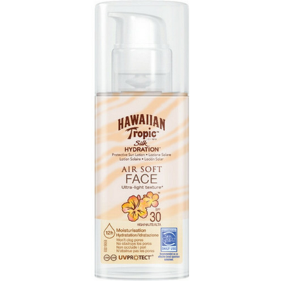 Hawaiian Tropic Lotion Solaire Pompe Visage Non-Grasse 12h d'Hydratation - SPF 30 unisex - Publicité Hawaiian Tropic Lotion Solaire Pompe Visage Non-Grasse 12h d'Hydratation - SPF 30 unisex - Publicité