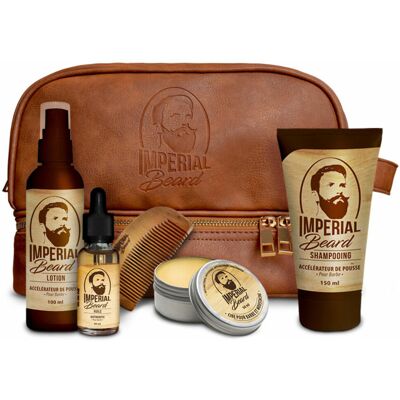 Imperial Beard Coffret Soin volumisant de la Barbe - Trousse + Shampooing + Lotion + Huile + Cire + Peigne unisex - Publicité Imperial Beard Coffret Soin volumisant de la Barbe - Trousse + Shampooing + Lotion + Huile + Cire + Peigne unisex - Publicité