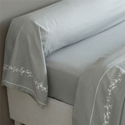 Becquet Drap plat en percale de coton gris à motif brodé floral - ADELE 180 x 290 cm unisex - Publicité Becquet Drap plat en percale de coton gris à motif brodé floral - ADELE 180 x 290 cm unisex - Publicité