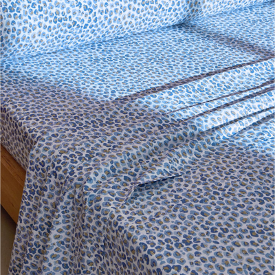 Becquet Drap plat en coton blanc à motif léopard bleu et doré - SAFARI 270 x 310 cm unisex - Publicité Becquet Drap plat en coton blanc à motif léopard bleu et doré - SAFARI 270 x 310 cm unisex - Publicité