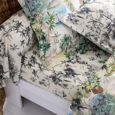 Becquet Drap plat en coton écru à motif paysage tropical multicolore - DOLCE VITA 180 x 290 cm unisex - Publicité Becquet Drap plat en coton écru à motif paysage tropical multicolore - DOLCE VITA 180 x 290 cm unisex - Publicité