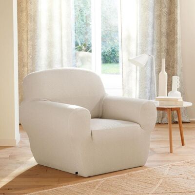 Becquet Housse de fauteuil bi-extensibles CORA BI - blanc écru 1 place unisex - Publicité Becquet Housse de fauteuil bi-extensibles CORA BI - blanc écru 1 place unisex - Publicité