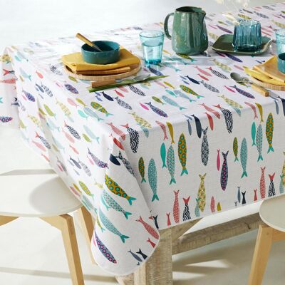 Becquet Toile cirée blanche à motif poissons multicolores - POISSONNET 140 x 200 cm unisex - Publicité Becquet Toile cirée blanche à motif poissons multicolores - POISSONNET 140 x 200 cm unisex - Publicité
