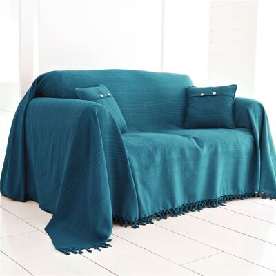 Becquet Plaid ou jeté de canapé uni en coton ORION - bleu canard 250 x 270 cm unisex - Publicité Becquet Plaid ou jeté de canapé uni en coton ORION - bleu canard 250 x 270 cm unisex - Publicité