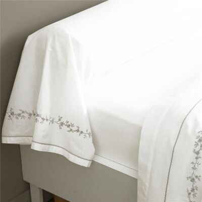 Becquet Drap plat en percale de coton blanc à motif brodé floral - ADELE 180 x 290 cm unisex - Publicité Becquet Drap plat en percale de coton blanc à motif brodé floral - ADELE 180 x 290 cm unisex - Publicité