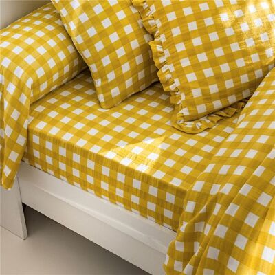 Becquet Drap plat en gaze de coton jaune maÏs - VICHY 180 x 290 cm unisex - Publicité Becquet Drap plat en gaze de coton jaune maÏs - VICHY 180 x 290 cm unisex - Publicité