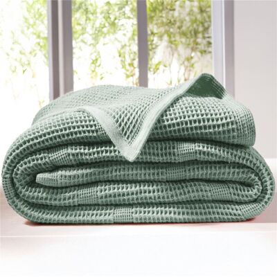 Becquet Couverture tempérée 300 g/m² en coton nid d'abeille vert eucalyptus - NID AB 250 x 270 cm unisex - Publicité Becquet Couverture tempérée 300 g/m² en coton nid d'abeille vert eucalyptus - NID AB 250 x 270 cm unisex - Publicité