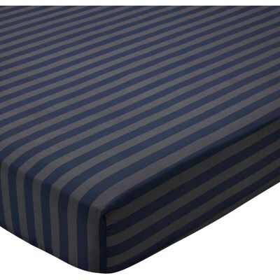 Becquet Drap housse coton bleu à rayures gris foncé - ANTONIN 90 x 190 cm unisex - Publicité Becquet Drap housse coton bleu à rayures gris foncé - ANTONIN 90 x 190 cm unisex - Publicité