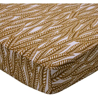 Becquet Drap-housse en coton blanc à motif tropical ocre - NATURE FERTILE 90 x 190 cm unisex - Publicité Becquet Drap-housse en coton blanc à motif tropical ocre - NATURE FERTILE 90 x 190 cm unisex - Publicité