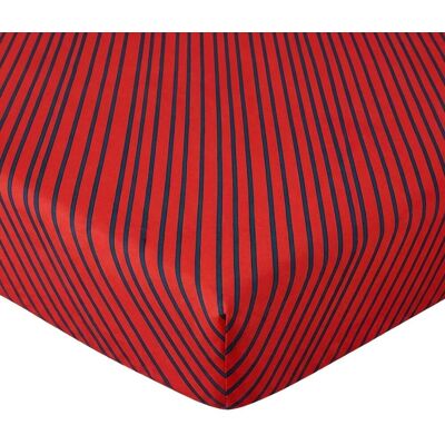Becquet Drap housse polycoton rouge à rayures bleu marine - SOFT POP 160 x 200 cm unisex - Publicité Becquet Drap housse polycoton rouge à rayures bleu marine - SOFT POP 160 x 200 cm unisex - Publicité