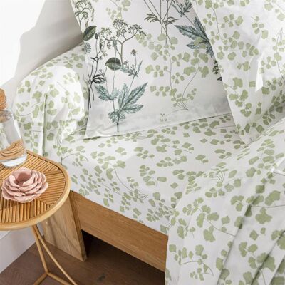 Becquet Drap plat percale de coton blanc floral vert - VERONIKA 270 x 300 cm unisex - Publicité Becquet Drap plat percale de coton blanc floral vert - VERONIKA 270 x 300 cm unisex - Publicité