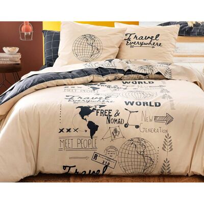 Becquet Housse de couette en coton beige réversible thème voyage - GENERATION 260 x 240 cm unisex - Publicité Becquet Housse de couette en coton beige réversible thème voyage - GENERATION 260 x 240 cm unisex - Publicité