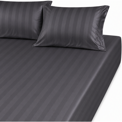 3S. x Tertio Drap housse grand bonnet Satin de coton rayé - Gris - Anthracite 140 x 190 cm unisex - Publicité 3S. x Tertio Drap housse grand bonnet Satin de coton rayé - Gris - Anthracite 140 x 190 cm unisex - Publicité