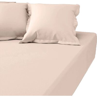3S. x Tertio Drap housse grand bonnet Percale de coton - Beige - Rosé 180 x 200 cm unisex - Publicité 3S. x Tertio Drap housse grand bonnet Percale de coton - Beige - Rosé 180 x 200 cm unisex - Publicité