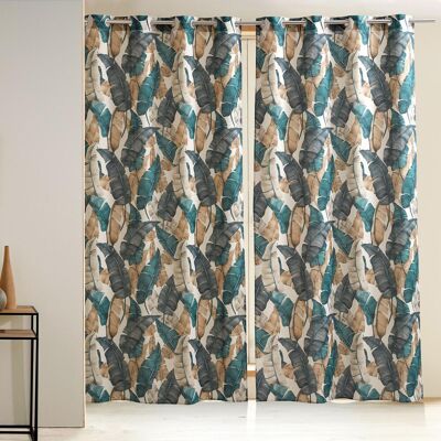 Becquet Rideau en coton motifs feuilles Bleu CANNA 135 x 260 cm unisex - Publicité Becquet Rideau en coton motifs feuilles Bleu CANNA 135 x 260 cm unisex - Publicité