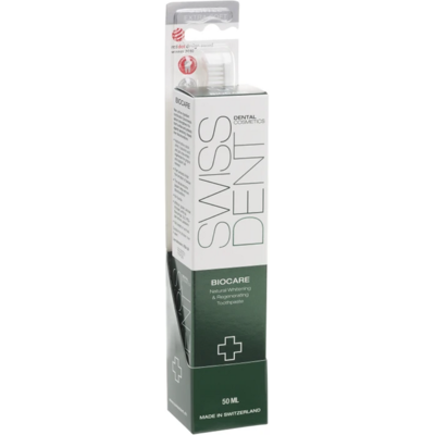 Pack combiné Swissdent Biocare - Dentifrice & brosse à dents - Publicité Pack combiné Swissdent Biocare - Dentifrice & brosse à dents - Publicité