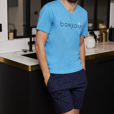 Pyjama Short homme en Coton Bleu Clair/ Bleu Marine et Motifs Bleu Clair - Dodo Homewear L male - Publicité Pyjama Short homme en Coton Bleu Clair/ Bleu Marine et Motifs Bleu Clair - Dodo Homewear L male - Publicité