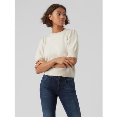 Vero Moda Pull en maille Col rond Manches 2/4 beige gris L female - Publicité Vero Moda Pull en maille Col rond Manches 2/4 beige gris L female - Publicité