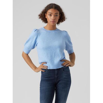Vero Moda Pull en maille Col rond Manches 2/4 bleu L female - Publicité Vero Moda Pull en maille Col rond Manches 2/4 bleu L female - Publicité