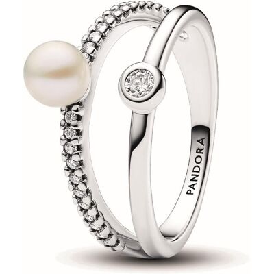 Pandora Anneau Double Perle de Culture et Pavé 193147C01 48 female - Publicité Pandora Anneau Double Perle de Culture et Pavé 193147C01 48 female - Publicité