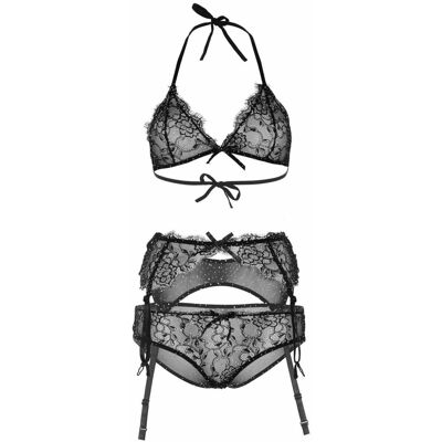 Ensemble 3 pièces bralette, slip et porte-jaretelles Leg Avenue noir S unisex - Publicité Ensemble 3 pièces bralette, slip et porte-jaretelles Leg Avenue noir S unisex - Publicité