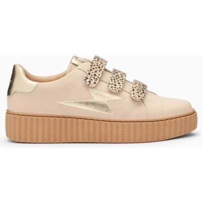 Vanessa Wu Baskets éclair Aby beige et or à scratchs léopard 37 female - Publicité Vanessa Wu Baskets éclair Aby beige et or à scratchs léopard 37 female - Publicité