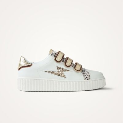 Vanessa Wu Baskets éclair blanc et Or à scratchs leopard 40 female - Publicité Vanessa Wu Baskets éclair blanc et Or à scratchs leopard 40 female - Publicité