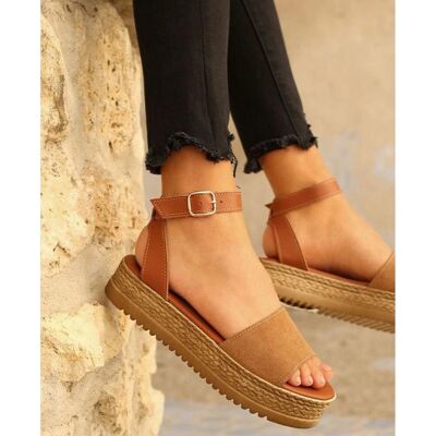 Mes jolis nu pieds Sandales compensées femme cuir camel à bride fines 41 female - Publicité Mes jolis nu pieds Sandales compensées femme cuir camel à bride fines 41 female - Publicité