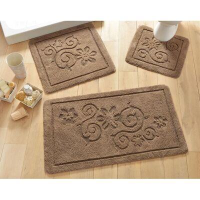 Becquet Tapis de bain en coton maron taupe motif arabesques 1500 g/m² 70 x 120 cm unisex - Publicité Becquet Tapis de bain en coton maron taupe motif arabesques 1500 g/m² 70 x 120 cm unisex - Publicité