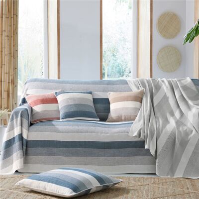 Becquet Jeté de canapé ou fauteuil bleu indigo à rayures - TRÉPORT RAYE 250 x 270 cm unisex - Publicité Becquet Jeté de canapé ou fauteuil bleu indigo à rayures - TRÉPORT RAYE 250 x 270 cm unisex - Publicité